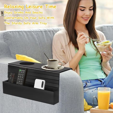 Plateau de canapé, accoudoir avec porte-gobelet, accoudoir pour dossier de canapé, pour tasse, téléphone, collation, téléphone portable, télécommande (1/5)