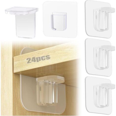 24 Pack Invisible Shelf Brackets, Adhesive, Wall Mounted, No Drilling Mounting, for Cabinets, Furniture (1/5)