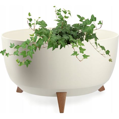KADAX Glatt Blumentopf aus Kunststoff mit drei Einsteckstützen, 47 cm, Creme