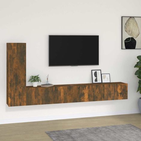vidaXL 3 Piece TV Cabinet Set Smoked Oak Engineered Wood (1/5)
