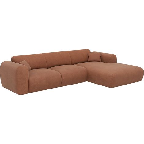 Vente-Unique – Canapé d'angle droit 5 places en velours côtelé terracotta – Structure bois – Déhoussable – Garnissage haute résilience – 280 cm (1/5)