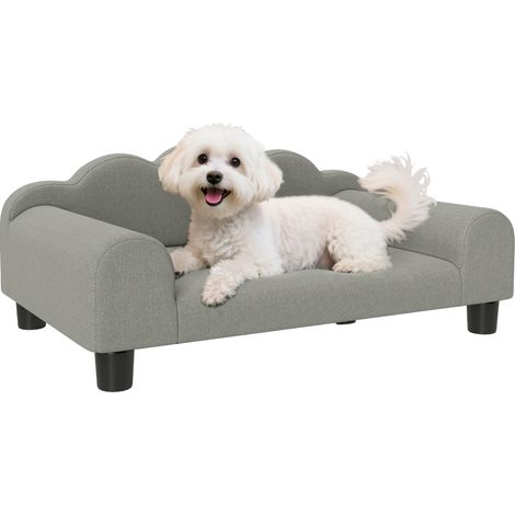 Cuccia Divano per Cani con Braccioli 66x42x28,5 cm in Tessuto French Terry Grigio