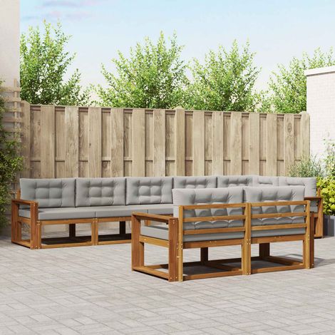 Outdoor-Sofagarnitur mit Kissen 8 pcs Natürlich und Hellgrau