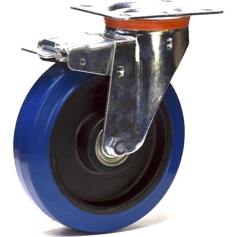 Roulette pivotante à frein caoutchouc EASYROLL® BLEU diamètre 160 mm roulement à billes - 300 Kg (1/2)