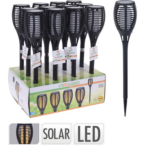 Solar-Gartenlampe, Steckfackel, warmgelb, schwarz, 58 cm, 1 Stück.