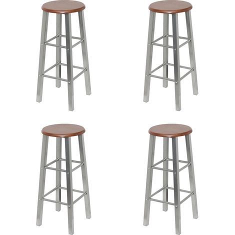 FIMEI Tabourets de bar 4 pcs Argenté et marron MDF (1/5)