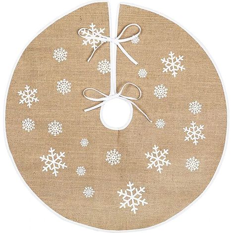 Tapis de sapin de Noël en lin, tapis de sapin de Noël rétro, imprimé de flocons de neige blancs, pour sapin de Noël, Noël (1/5)