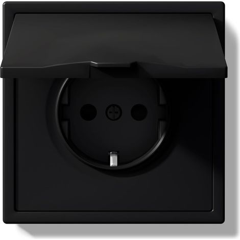 Prise encastrée avec couvercle étanche, 250 V 16 A Prise extérieure avec cadre en polycarbonate, Prise murale avec griffes pour pièces humides/salle de bain, 1 compartiment noir (1/5)