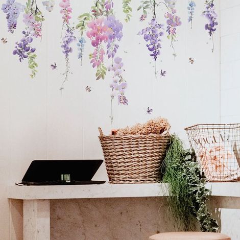 Muursticker - Plantes, fleurs, vignes, papillons - Décoration murale - Coloré - Dessin animé - Garçon - Fille - 3060cm - PVC (1/5)