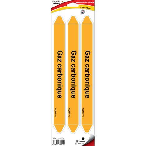 Planche de 3 marqueurs de tuyauterie 355 x 37 mm pour Ø 50 à 70 mm - Gaz carbonique - 4711010