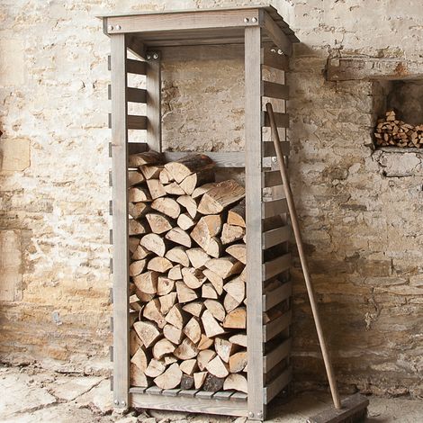 Garden Trading Aldsworth Wooden Log Store Tall Narrow Garden Storage