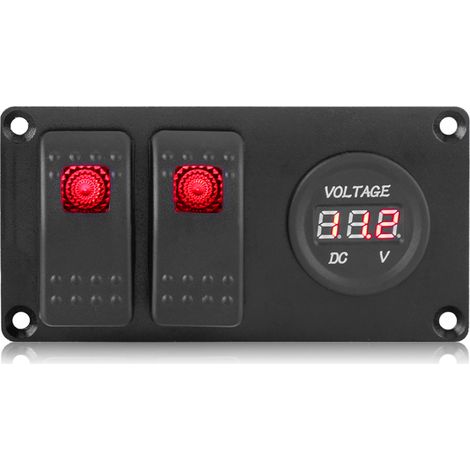 Interrupteur à bascule LED rouge 2 gang 12-24V avec voltmètre pour voiture camping-car bateau (1/5)