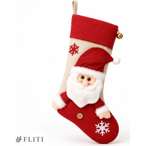 FLITI Chaussette de Noël Rouge Beige Décoration Cheminée Père Noël Flocon Suspendue Cadeau Créatif Fête Hiver Intérieur (1/5)