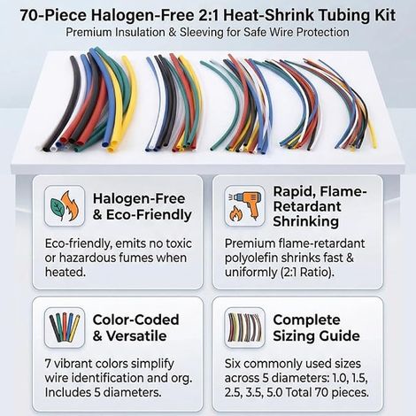 Heat Shrink Tubing 7 Colours 5 Sizes 2:1 (1/2)