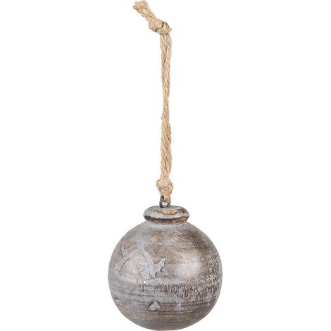 Suspension de Noël en Bois Boule Décorative Style Campagne pour Maison Gris et Marron 7x8 cm - PANGIVO