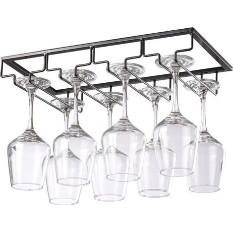 Support Verre Suspendu, Porte Verres à Vin en Métal, Rangement Verre Installation sous Meuble(4 Rangs, Noir) (1/5)