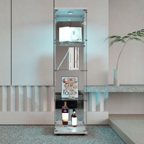 Vetrina per collezione 164 cm in vetro di sicurezza con 4 ripiani, illuminazione LED e serratura di sicurezza – Bianco