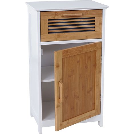 Cómodo mueble de baño con cajón y estante de MDF y bambú SDB04032 (1/4)