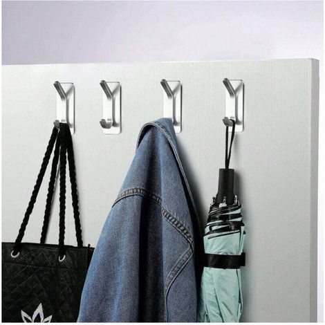 Lot de 4 crochets adhésifs muraux en acier inoxydable, crochets porte-serviettes pour cuisine et salle de bain, crochets de toilette sans perforation, crochets adhésifs muraux carrés