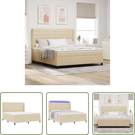 LED-Streifen - LED Boxspringbett mit Matratze Creme 180 x 200 cm Stoff (1/5)