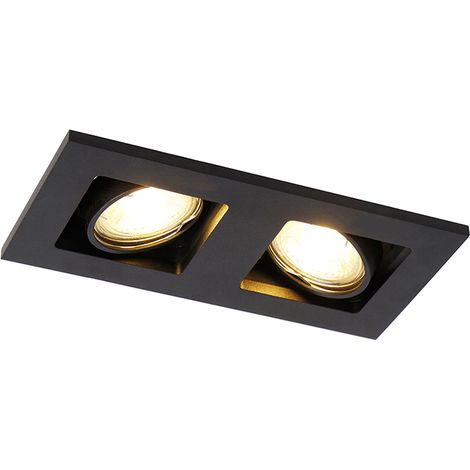 QAZQA + Moderno Foco empotrado negro rectangular 2 luces - Qure Aluminio Alargada /Rectangular Adecuado para LED Max. 2 x 50 Watt (1/4)