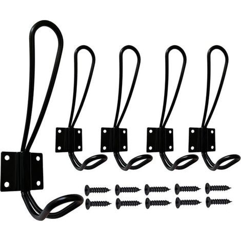 Murale Patere Porte Manteau Noir, 5 Pièces Muraux Crochets et Patères pour la Maison Retro Metal Crochet Lourd avec Vis pour Entrée Salle de Bain Toilette Cuisine Meuble (1/5)