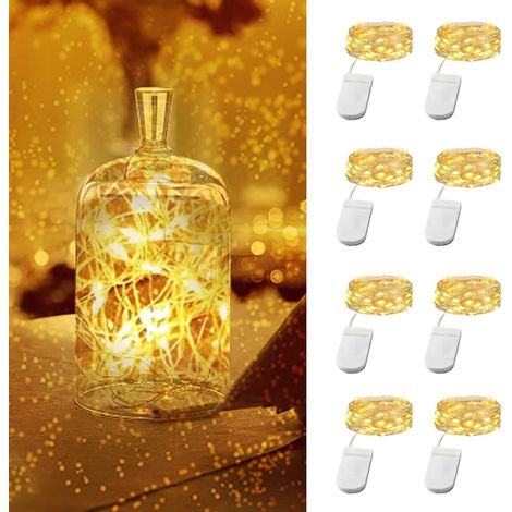 Guirlande Lumineuse Piles LED 8 Pièces, Fil Cuivre 2m 20 LED Blanc Chaud, Déco Fête Anniversaire Maison, Chaîne Lumineuse Flexible (1/5)