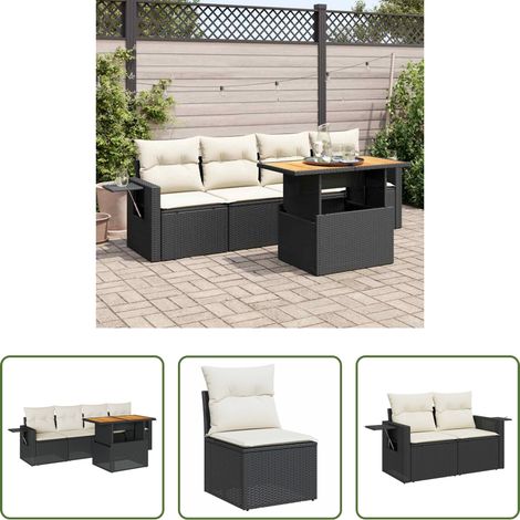 vidaXL Set de muebles de jardín 5 pzas y cojines ratán sintético negro (1/5)