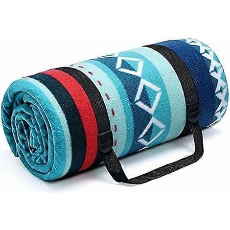 Couverture de pique-nique imperméable 200 x 200 cm, tapis isolant portable pour l'extérieur, résistante à l'humidité, avec bandoulière, motif ethnique (1/4)
