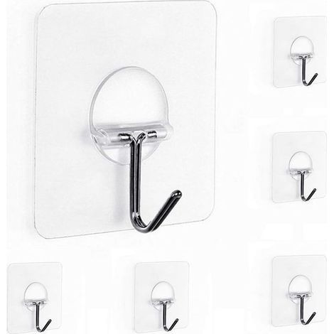 Crochet Adhésif 15kg(Max) Transparent Autocollants Crochet Murale Salle de Bain Porte Serviette Pour Accroche Salle de Bain,Cuisine,Plafond,Accrocher,Mural,Porte,Peignoirs(6 Pack) (1/5)