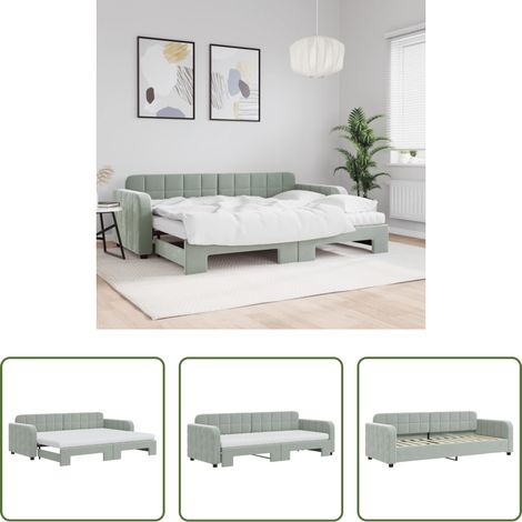 vidaXL Sofa-Bett - Tagesbett Ausziehbar mit Matratzen Hellgrau 80x200 cm Samt (1/5)