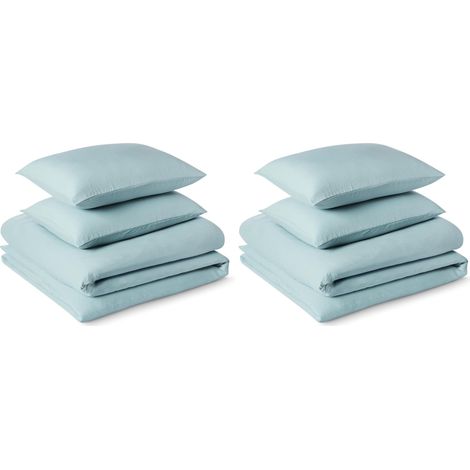 Parure de Lit 2 Personnes 3 Pièces en Microfibre Prélavée, Extra Douce avec Effet Froissé Naturel, sans Repassage, Housse de Couette 240 x 220 cm et 2 Taies d'oreiller 50 x 80 cm, Bleu (1/5)