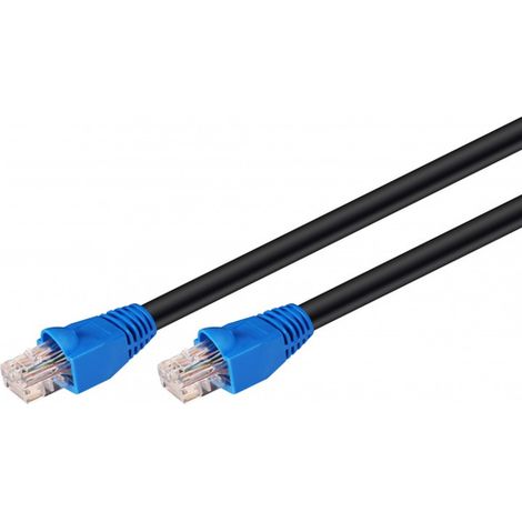 CAT 6 Outdoor-Patchkabel, U/UTP, schwarz, Kupferkaschierter Aluminiumleiter (CCA), 2-fach Außenmantel (PE). Kabellänge 30 m