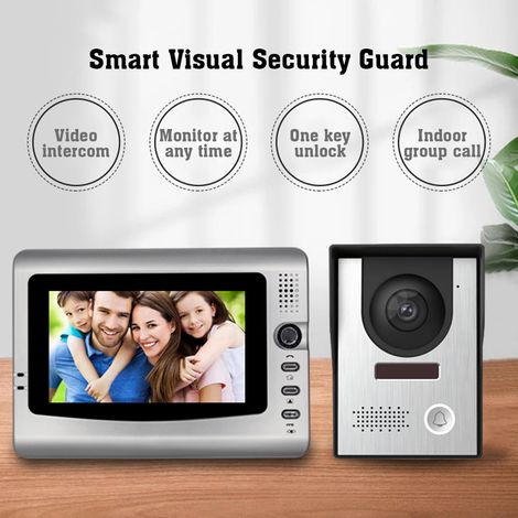 Interphone vidéo filaire 7 pouces avec moniteur intérieur et caméra extérieure, déverrouillage, vision nocturne infrarouge, résistant à la pluie, pour la surveillance de votre domicile. (1/2)