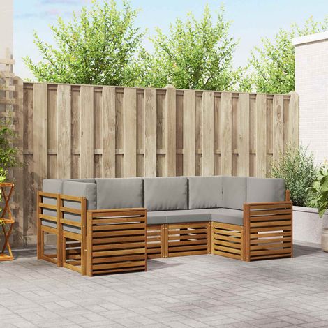 Ecksofa Set 6 pcs Natürlich und Hellgrau Massivholz Akazie (1/5)