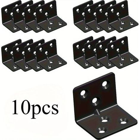 (10 pièces) 10 équerres d'angle robustes en acier inoxydable noir en forme de L avec hauteur réglable - Étanche, pré-percées (1/5)