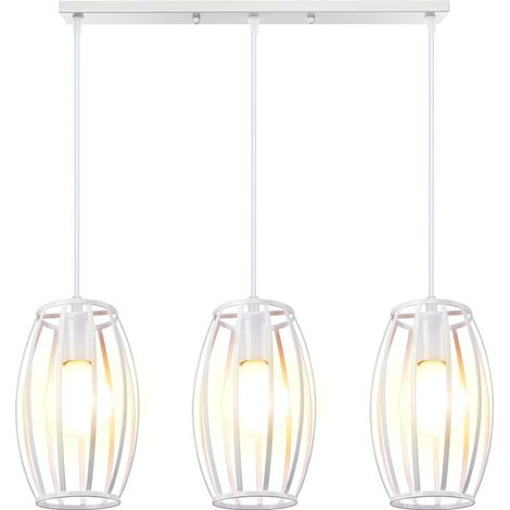 Suspension Luminaire D'Intérieur Rétro 3 Lumières Lustre Vintage Plafonnier En Métal Pour Chambre À Coucher, Salon, Salle À Manger, Cuisine Blanc (1/5)