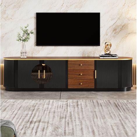 Mobile TV 180x40x46 cm nero in MDF con vetro marrone, 3 cassetti, 3 ante e passacavi (1/5)