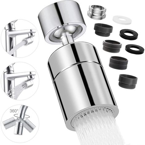 Faucet Aerator, 360° Swivel Kitchen Faucet Nozzle, 2 Modes Water Saving Faucet Aerator, For Kitchen and Bathroom Sink Faucets, Silver (1/5)