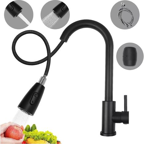 Robinet mitigeur flexible pour évier de cuisine, évier télescopique extractible eau chaude/eau froide, bac à légumes, robinet de cuisine extractible en acier inoxydable (1/5)
