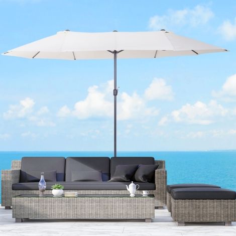 Garten-, Markt-, Doppel- und Terrassenschirm mit Kurbel, oval, beige, 455 x 270 x 240 cm