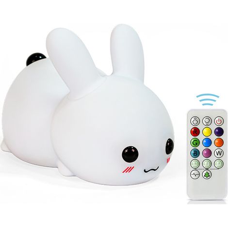 Veilleuse lapin pour enfants, 7 couleurs de lumières en silicone pour chambre de bébé, lampe de chevet portable rechargeable par USB. (1/5)