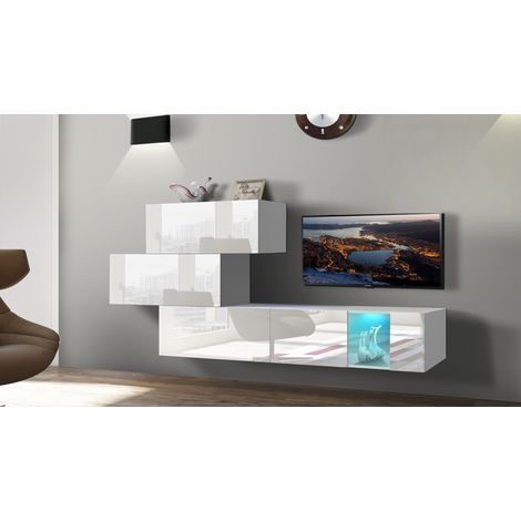 Ensemble meuble TV NEXT 84 AN84-17W-HG21-1B blanc brillant 274 cm (1/2)
