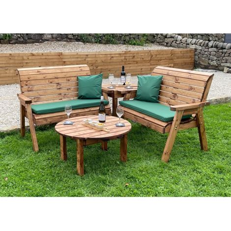 Four Seater Balmoral Corner Set C/W Round Coffee - L190 x W178 x H98 cm - Green Cushion Included - Fully Assembled