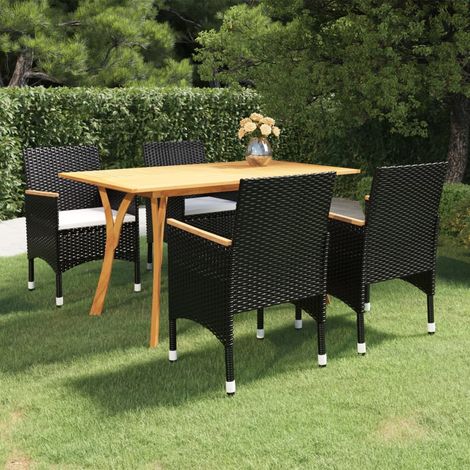 5 Piece Garden Dining Set with Cushions Poly Rattan Black vidaXL (1/5)