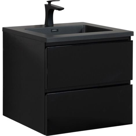 Badezimmer Badmöbel-Set Angela 60 cm - Schwarzes Waschbecken - M