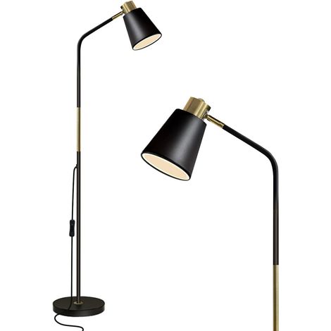 LED Floor Lamp, Industrial Reading Lamp, Adjustable Metal Heads, Adjustable Height Lamp Floor Lamp, E27 Socket, Floor Lamp 1.46 m for Living Room, Bedroom and Office (Black) (1/5)