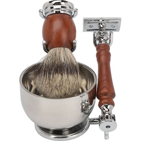 Kit de tondeuse à barbe manuelle avec brosse en alliage, support et bol, pour homme. (1/5)