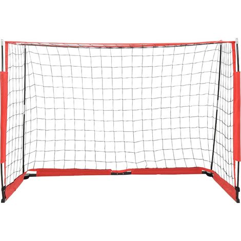 But de football pliable et portable en acier et fibre de verre noir et rouge 184 x 91 x 124,5 cm (1/5)
