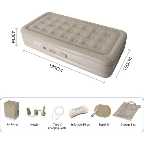 Matelas gonflable avec pompe électrique gonflage dégonflage automatique rapide en un clic surélevé air confortable résistant à l'eau 2 personnes pour maison, invités, voyage, camping, randonnée lit po (1/5)